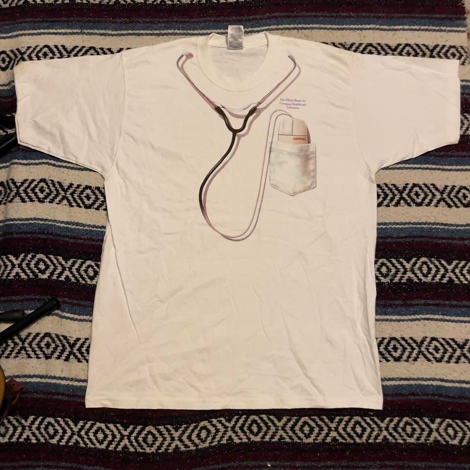 90s Compaq Healthcare Solutions My Heart Beats For Tech Brand Promo Tee Shirt L